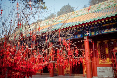 wish cards in a Buddhist temple in Beijing, Chinaのeditorial素材