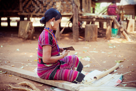 LAOS, BOLAVEN  FEB 12, 2014 : Unidentified Alak tribe women in village  near plateau Bolaven, Laos on feb 12, 2014のeditorial素材