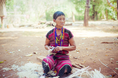 LAOS, BOLAVEN  FEB 12, 2014 : Unidentified Alak tribe women in village  near plateau Bolaven, Laos on feb 12, 2014のeditorial素材