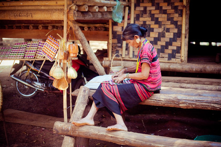 LAOS, BOLAVEN  FEB 12, 2014 : Unidentified Alak tribe women in village  near plateau Bolaven, Laos on feb 12, 2014のeditorial素材