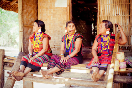 LAOS, BOLAVEN  FEB 12, 2014 : Unidentified Alak tribe women in village  near plateau Bolaven, Laos on feb 12, 2014のeditorial素材