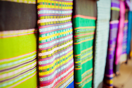 Lao handmade cotton and Silk scarf  near plateau Bolaven, Laosの写真素材