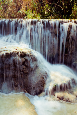 Kuangsi  waterfall in deep forest in Luang Prabang, Laosの写真素材