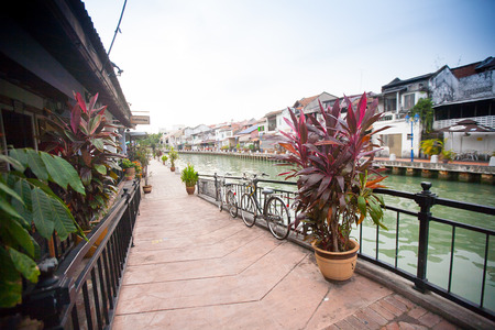 Malacca city with house near river under blue sky, Malaysiaのeditorial素材