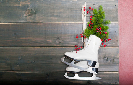 Decorated Christmas tree in red and white colorsの写真素材