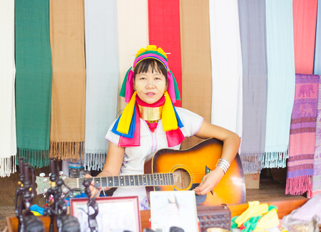 MAE HONG SON,  THAILAND - NOV 21, 2013: Unidentified Karen Long Neck woman in traditional hill tribe...