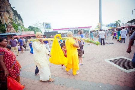 BATU CAVES, MALAYSIA - JAN 18 2014 : Thaipusam at Batu Caves temple, Malaysia on January 18, 2014. Thaipusam is a Hindu festival on the full moon in the Tamil month of Thai.のeditorial素材