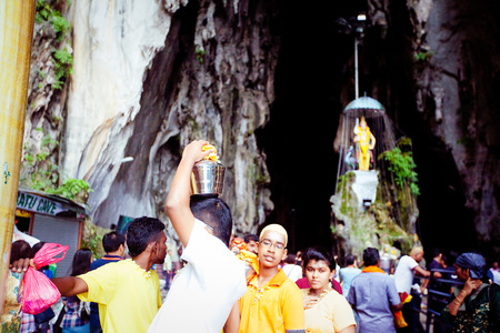 BATU CAVES, MALAYSIA - JAN 18 2014 : Thaipusam at Batu Caves temple, Malaysia on January 18, 2014. Thaipusam is a Hindu festival on the full moon in the Tamil month of Thai.のeditorial素材