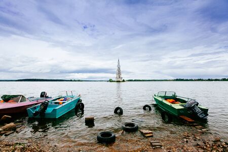 The flooded bell tower of St. Nicholas Cathedral. Russia. Kalyazin.の写真素材
