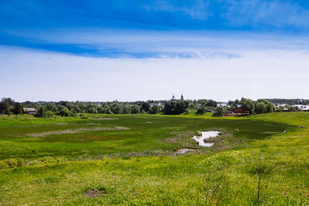 Beautiful cityscape. View of the old Russian town of Suzdal. Gold ring. Travel to Russiaの写真素材
