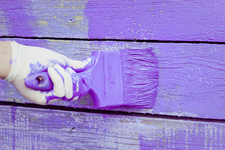 hand painting violet wooden wallの写真素材