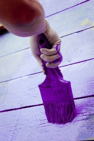 hand painting violet wooden wallの写真素材