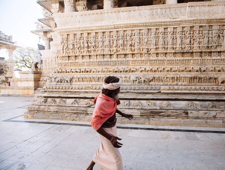 UDAIPUR, INDIA - JANUARY 12: Unidentified people near Jagdish temple on January 12, 2017 in Udaipur, India. Jagdish temple is a major monument and big tourist attraction in Udaipur.のeditorial素材