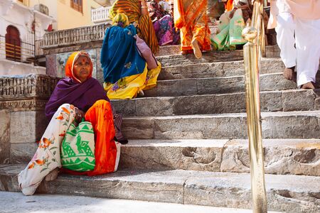 UDAIPUR, INDIA - JANUARY 12: Unidentified people near Jagdish temple on January 12, 2017 in Udaipur, India. Jagdish temple is a major monument and big tourist attraction in Udaipur.のeditorial素材