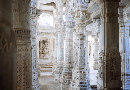 Interior of Ranakpur Jain  Temple in Rajasthan, Indiaのeditorial素材