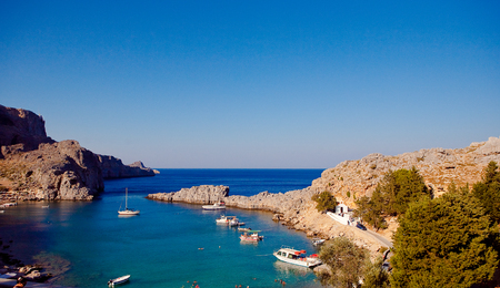 Greek islands - Rhodes, Lindos bayのeditorial素材