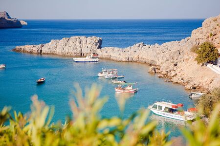Greek islands - Rhodes, Lindos bayのeditorial素材