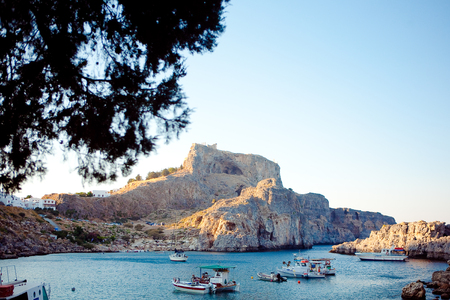 Greek islands - Rhodes, Lindos bayのeditorial素材