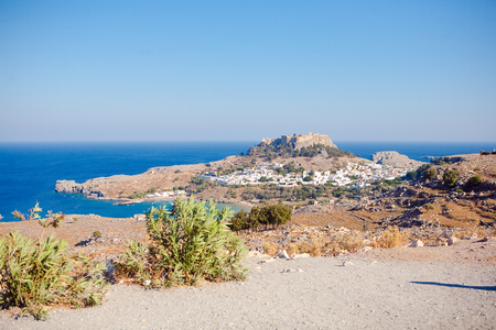 view of the town of Lindos, Rhodes Island, Greeceの写真素材