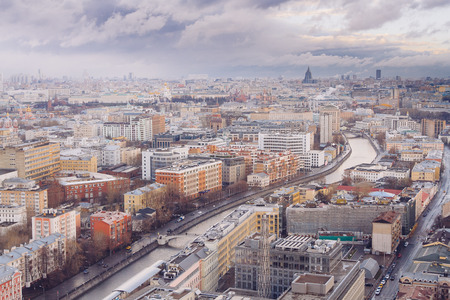 Aerial Moscow city panorama. Russian capital downtown. Moscow, Russiaのeditorial素材