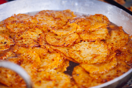Indian street food in Pushkar city. Rajasthan, India.の写真素材