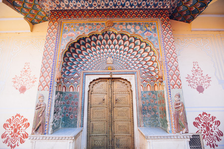 Peacock Gate in Pitam Niwas Chowk, Jaipur City Palace, Rajasthan, India.のeditorial素材
