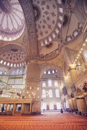 ISTANBUL, TURKEY - JAN 13, 2018: Interior of the Sultanahmet Mosque (Blue Mosque) in Istanbul, Turkeyのeditorial素材
