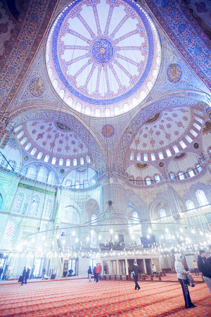 ISTANBUL, TURKEY - JAN 13, 2018: Interior of the Sultanahmet Mosque (Blue Mosque) in Istanbul, Turkeyのeditorial素材