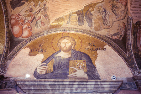 ISTANBUL, TURKEY - JANUARY 15, 2018: Interior and ancient mosaic in the Church of the Holy Saviour in Chora, or Kariye Camii in Istanbul, Turkeyのeditorial素材