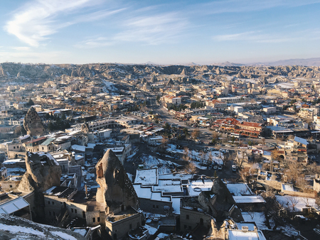 Breathtaking view of Valley in winter season, Cappadocia national park, Turkeyの写真素材