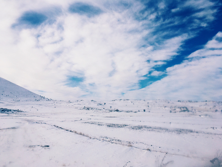 Breathtaking view of Valley in winter season, Cappadocia national park, Turkeyの写真素材