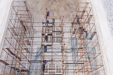 Agra, India - January 21, 2017: Taj Mahal complex under reconstruction, Indiaのeditorial素材
