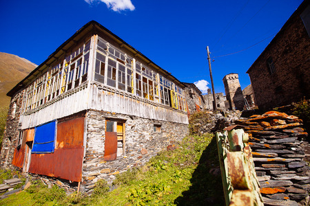 Ushguli village with typical old towers, Unesco heritage, Svaneti region, Georgiaのeditorial素材