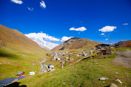 Ushguli village with typical old towers, Svaneti region, Georgiaの写真素材