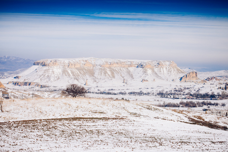 Breathtaking view of Valley in winter season, Cappadocia national park, Turkeyの写真素材