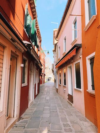 BURANO, ITALY - JANUARY 20, 2020: Colorful houses on the island of Burano in Italy. Burano island is famous for its colorful fisherman's houses.のeditorial素材