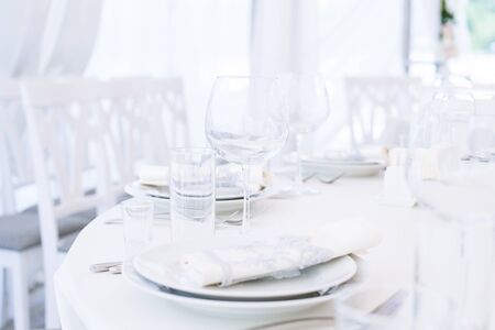 Wedding banquet. Table set for wedding receptionの写真素材