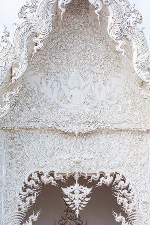 Detail of Famous Thailand temple or grand white church Call Wat Rong Khun, at Chiang Rai province, northern Thailandの写真素材