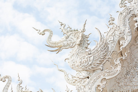 Detail of Famous Thailand temple or grand white church Call Wat Rong Khun, at Chiang Rai province, northern Thailandの写真素材