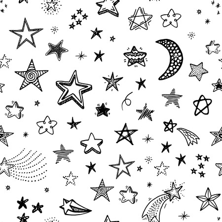 Hand drawn seamless pattern with doodle starsのイラスト素材