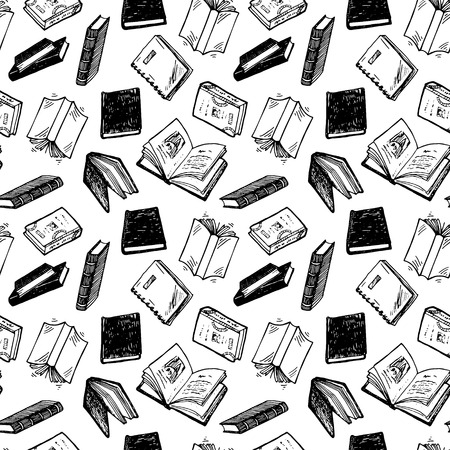 Seamless pattern with hand drawn books.のイラスト素材