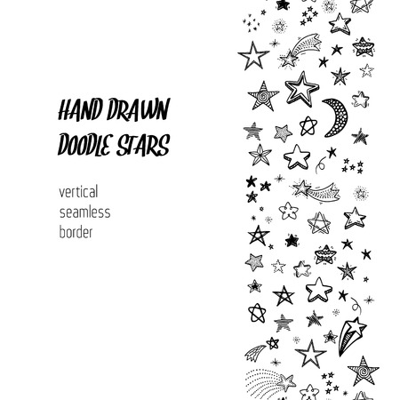 Hand drawn doodle stars, vertical seamless border. Creative background.のイラスト素材