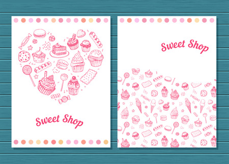 Card templates with hand drawn sweets set.のイラスト素材