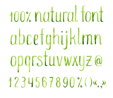 Hand drawn watercolor green natural font.のイラスト素材