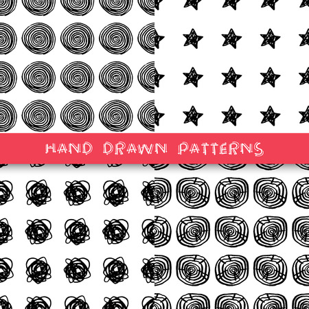 Hand drawn seamless scribbles patterns setのイラスト素材