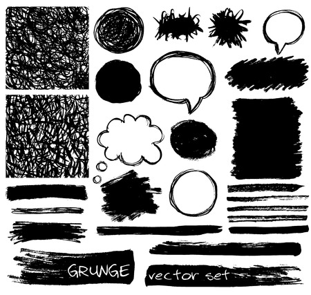 set of grunge black brush strokesのイラスト素材