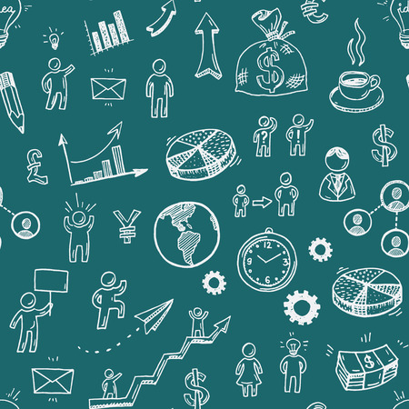 Hand drawn business doodle chalkboard icons seamless pattern.のイラスト素材