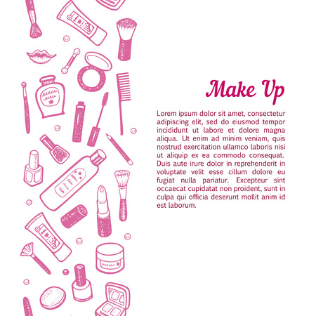 Vertical seamless background with hand drawn cosmetics icons.のイラスト素材
