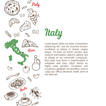 Vertical seamless background with hand drawn Italy food sketch setのイラスト素材