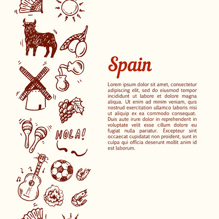 Vertical seamless background with hand drawn Spain symbols setのイラスト素材